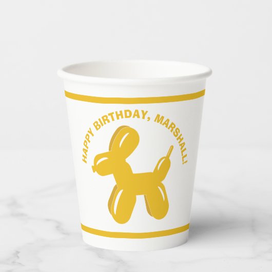 Yellow Dog Ballon Tier Personalisiertes Party Pappbecher (Vorderseite)
