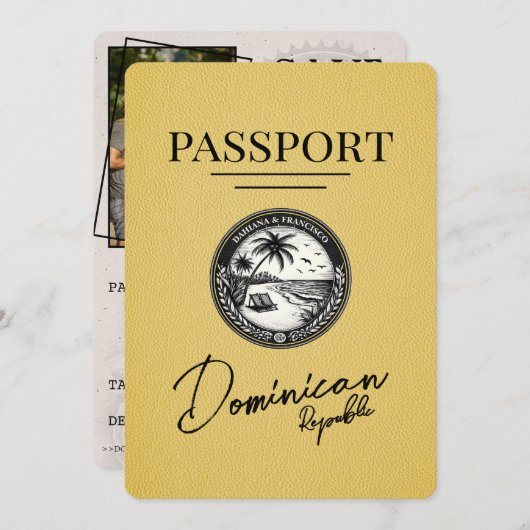 Yellow Dominican Passport Save The Date (Vorne/Hinten)