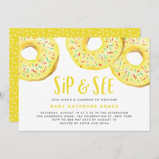 Yellow Donuts Sprinkles Baby Duschsippe und sehen  Einladung (Vorne/Hinten)