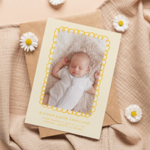 Yellow Doodle Frame Birth Announcement Foto Ankündigung