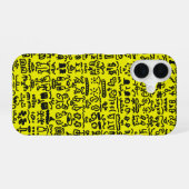 Yellow Doodle Pattern Phone Case – Abstract Black iPhone 16 Hülle (Rückseite (Horizontal))
