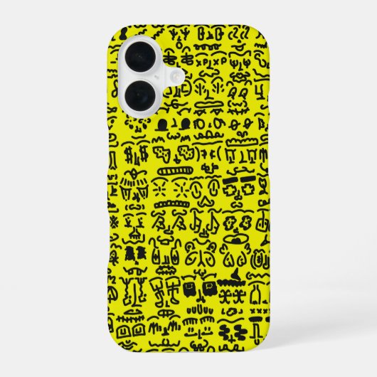 Yellow Doodle Pattern Phone Case – Abstract Black iPhone 16 Hülle (Rückseite)