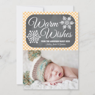 Yellow Dot Chalkboard Snowflake Holiday Foto Card Feiertagskarte