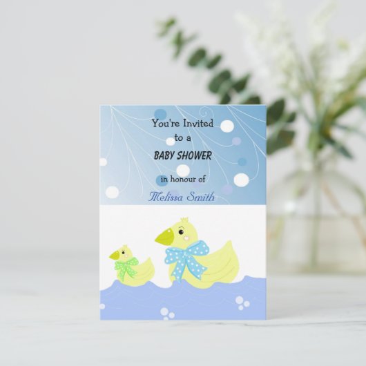 Yellow Duck Baby Duck Einladung (Stehend Vorderseite)