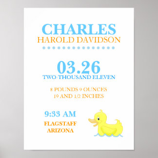 YELLOW DUCK Ducky Birth Ankündigung Wall Print Poster