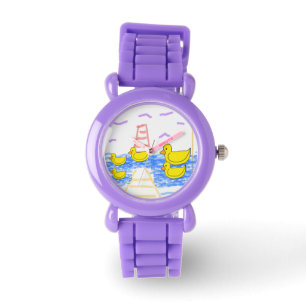 Yellow Duck Family Red Lighthouse Yellow Pier Armbanduhr