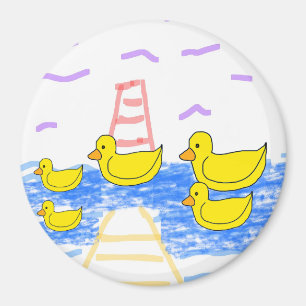 Yellow Duck Family Red Lighthouse Yellow Pier Magnet