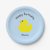 Yellow Duck Happy Birthday Blue Color Pappteller (Vorderseite)