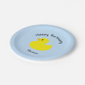 Yellow Duck Happy Birthday Blue Color Pappteller (Schrägansicht)