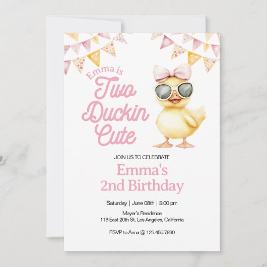 Yellow Duck Thema Two Duckin Niedlich 2. Geburtsta Einladung (Vorderseite)
