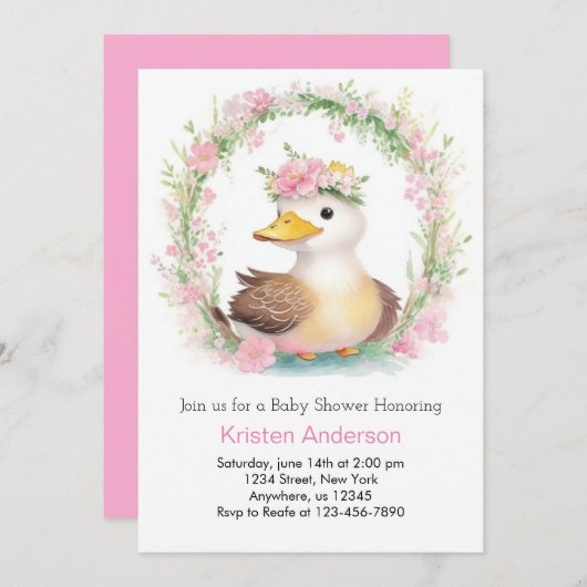 Yellow Duckling Dreams Girl Baby Dusche Einladung (Vorne/Hinten)