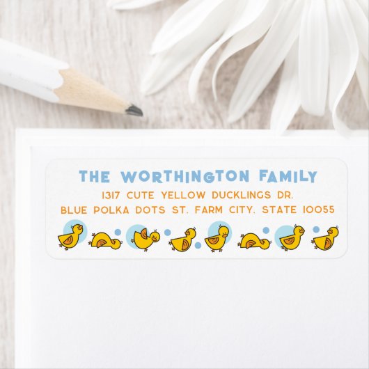 Yellow Ducklings Blue Dots Kinderanschrift (Insitu)
