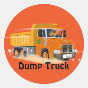 Yellow Dump Truck Cartoon für Kinder Runder Aufkleber