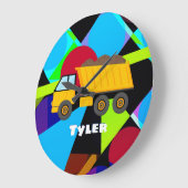 Yellow Dump Truck, Geometric Shapes, Child's Name Große Wanduhr (Winkel)