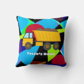 Yellow Dump Truck, Geometric Shapes, Child's Name Kissen (Rückseite)