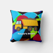Yellow Dump Truck, Geometric Shapes, Child's Name Kissen (Vorderseite)
