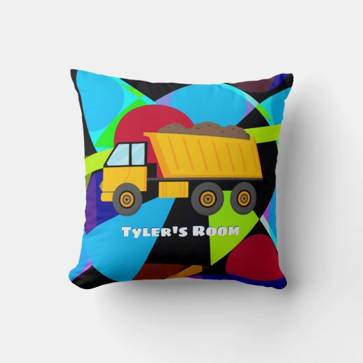 Yellow Dump Truck, Geometric Shapes, Child's Name Kissen (Vorderseite)