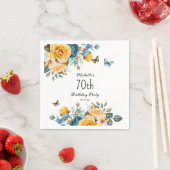 Yellow Dusty Blue Rose Schmetterlinge 70. Geburtst Serviette (Beispiel)