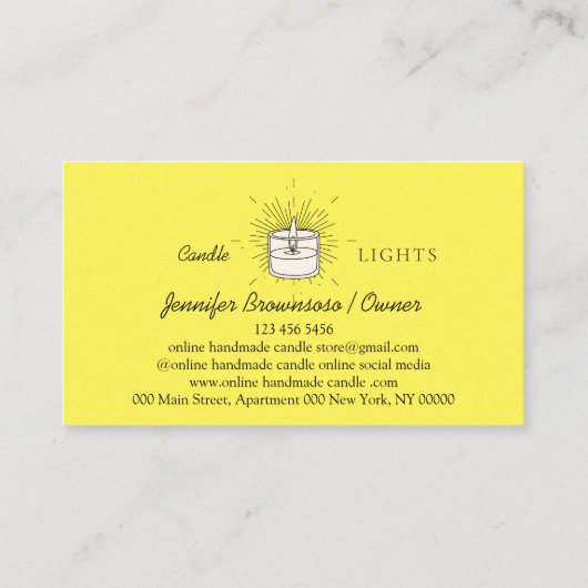 Yellow Elegant Soy Handmade Candle Visitenkarte (Rückseite)