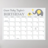 Yellow Elephant Baby Birthday Predication Calendar Poster (Vorne)