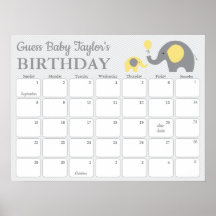 Yellow Elephant Baby Birthday Predication Calendar