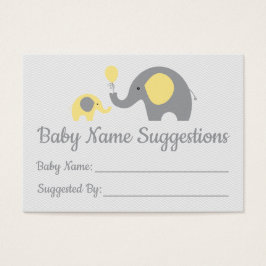 Yellow Elephant Baby Dusche Name Suggestion Cards