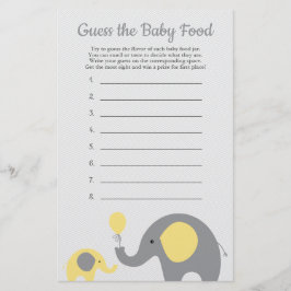 Yellow Elephant Baby Dusche Ratet Baby Food Game Flyer