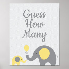 Yellow Elephant Baby Dusche schätzt wie viele Zeic Poster