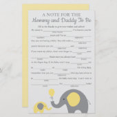 Yellow Elephant Baby Shower Advisor Game Cards (Vorne/Hinten)