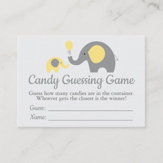 Yellow Elephant Baby Shower Candy Guessing Game Visitenkarte (Vorderseite)