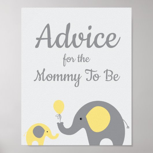 Yellow Elephant Baby Shower Ratschläge für Mommy S Poster (Vorne)