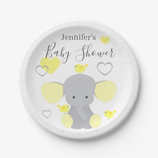 Yellow Elephant Boy Girl Baby Dusche Party Pappteller (Vorderseite)