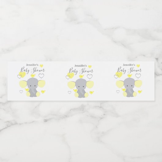Yellow Elephant Boy Girl Baby Dusche Party Wasserflaschenetikett (Einzelnes Label)
