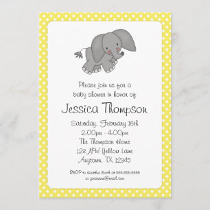 Yellow Elephant Polka Dots Babydusche Einladung