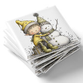 Yellow Elf Snowman Christmas Magnet
