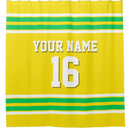 Yellow Emerald Green White Stripes Sports Jersey Duschvorhang (Vorderseite)