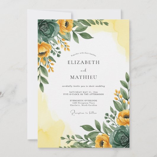 Yellow Emerald Radiant Spring Wedding Einladung (Vorderseite)