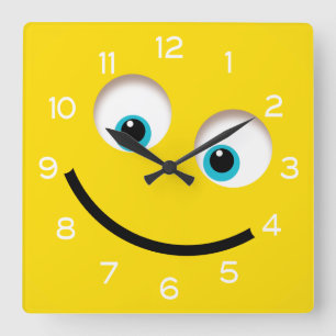 Yellow Emoji Quadratische Wanduhr