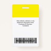 Yellow Employee Name Business Logo Staff Tag Ausweis (Rückseite)