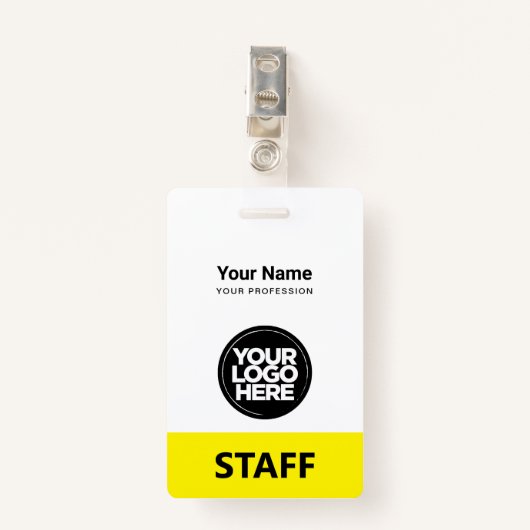 Yellow Employee Name Business Logo Staff Tag Ausweis (Vorderseite mit Klammer)