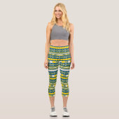 Yellow Ethnic Aztec Capri Leggings (Vorderseite)