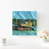 Yellow Excavator Earth-Mover Art Gift Quadratische Wanduhr (Zuhause)