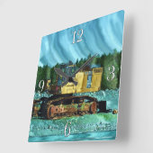 Yellow Excavator Earth-Mover Art Gift Quadratische Wanduhr (Winkel)