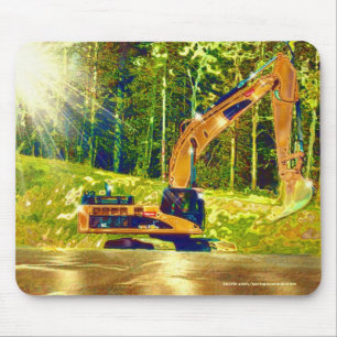 Yellow Excavator Power Shovel Art Mousepad