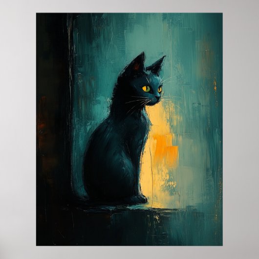 Yellow-Eyed Feline in Moody Brushwork Poster (Vorne)