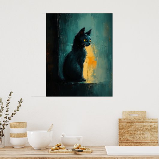 Yellow-Eyed Feline in Moody Brushwork Poster (Küche)