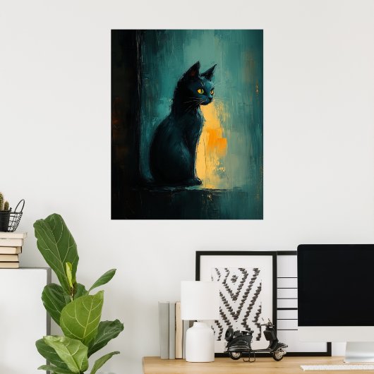 Yellow-Eyed Feline in Moody Brushwork Poster (Heimbüro)