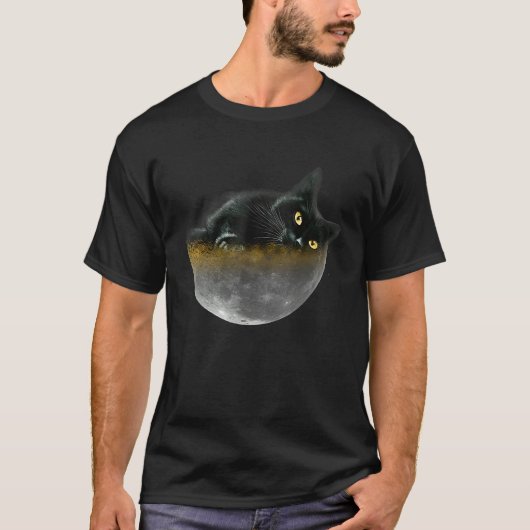 Yellow Eyes Black Cat Sleeping On Big Moon  Galaxy T-Shirt (Vorderseite)