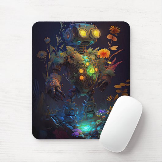 Yellow Eyes Tropical Blume Robot Mousepad (Mit Mouse)