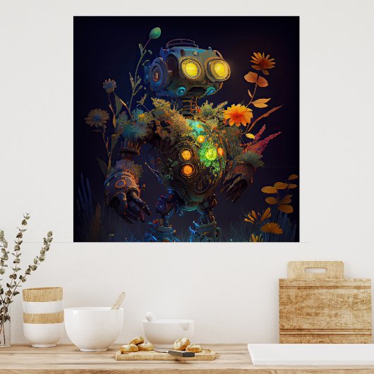 Yellow Eyes Tropical Blume Robot Poster (Küche)